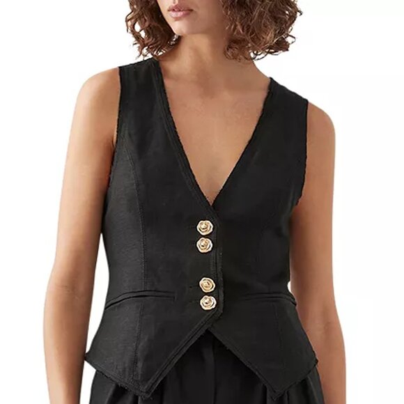 Aje. Sculpted Vest Top – Black with Gold Buttons – Excellent Condition - Picture 2 of 2